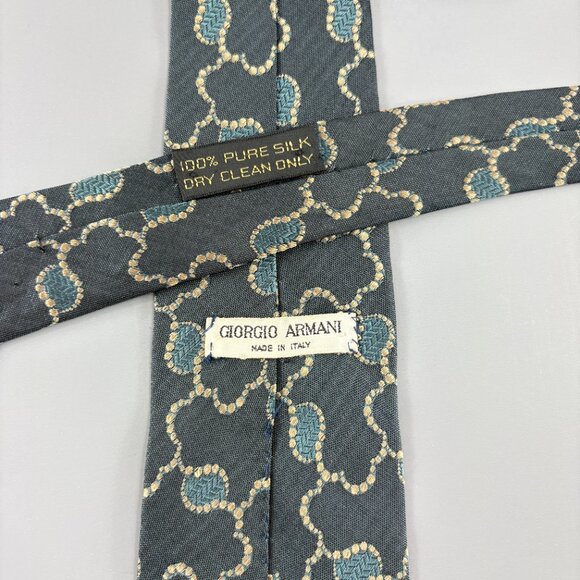 Giorgio Armani Dark Green Monogram Pattern Men's Tie 3 1/2" x 61" Vintage - Picture 3 of 4